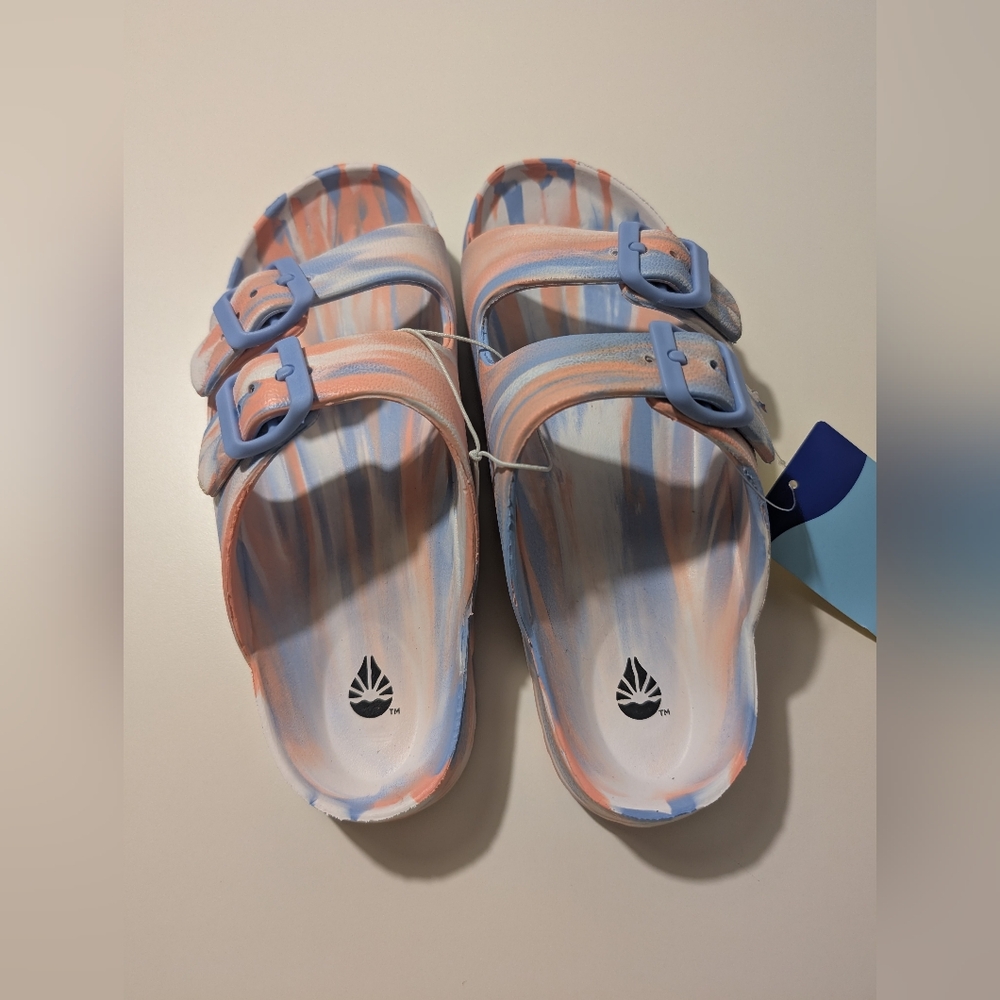 NWT O'rageous Women's Size 6 2 Buckle Swirl Sandals Blue and Pink - Picture 4 of 10